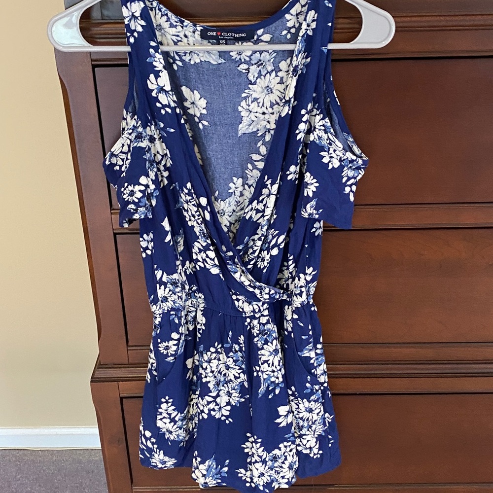 One Clothing Blue and White Floral Romper